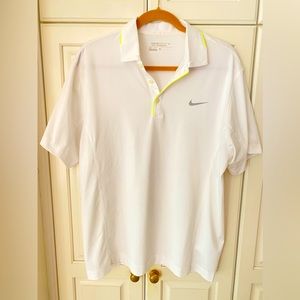 Nike Golf Mens Dri-FIT Polo.chest 45". White neon yellow pipes